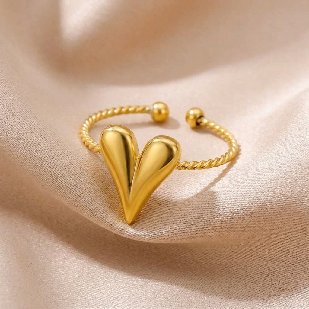 Anello Cuore Oro acciaio regolabile