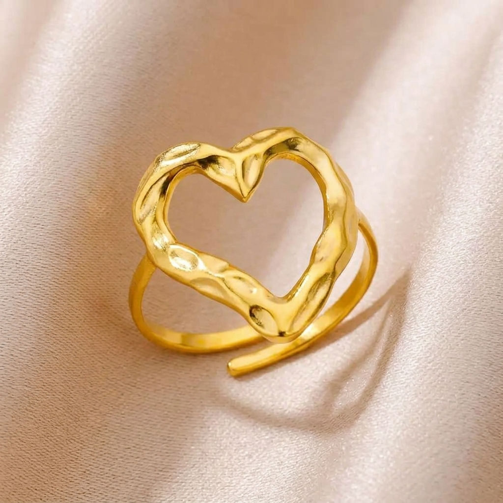 Anello Cuore Aperto acciaio regolabile