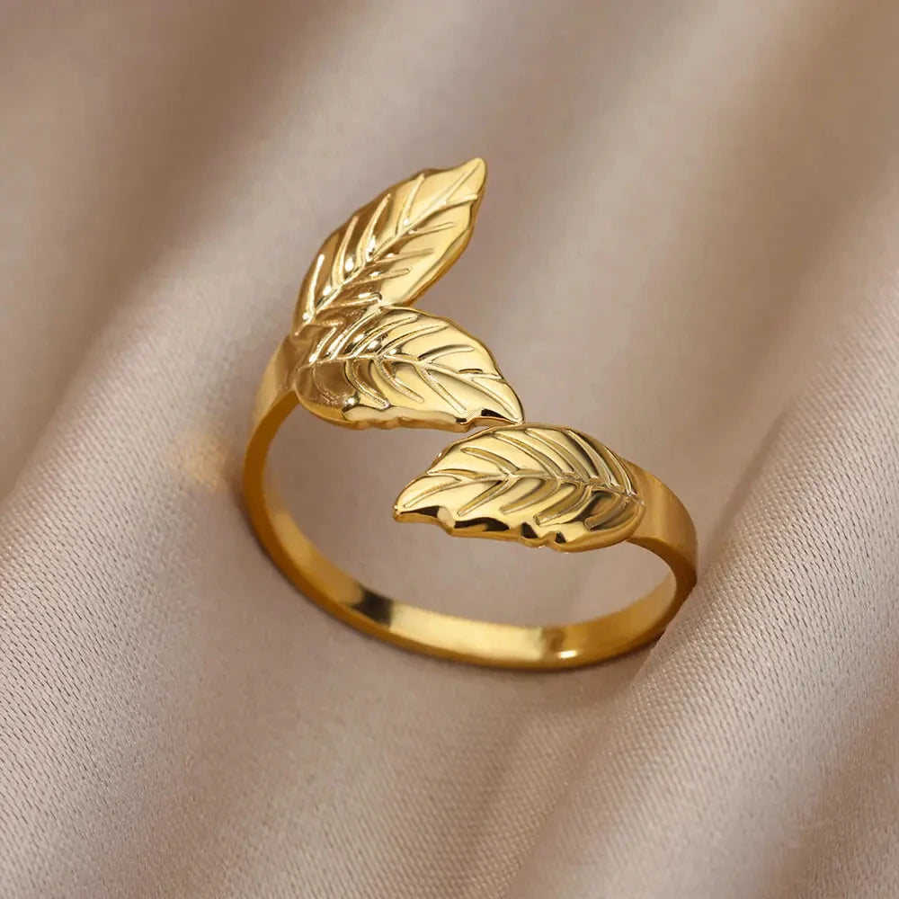 Anello Foglie acciaio regolabile