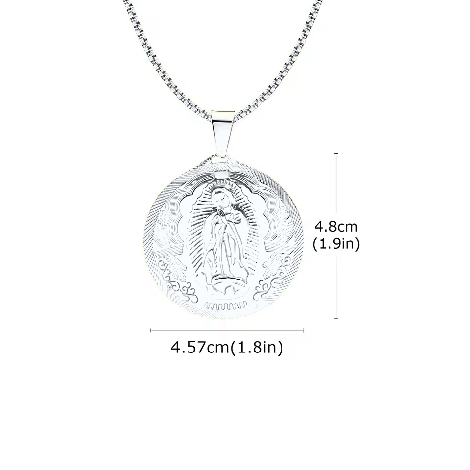 Our Lady of Guadalupe Medal Necklace, silver