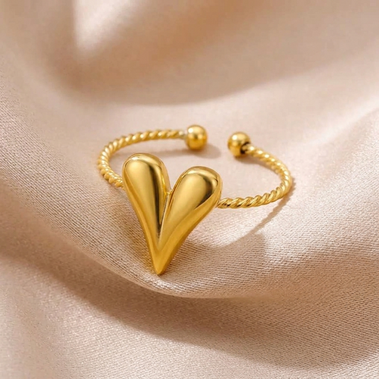 Anello Cuore Oro acciaio regolabile