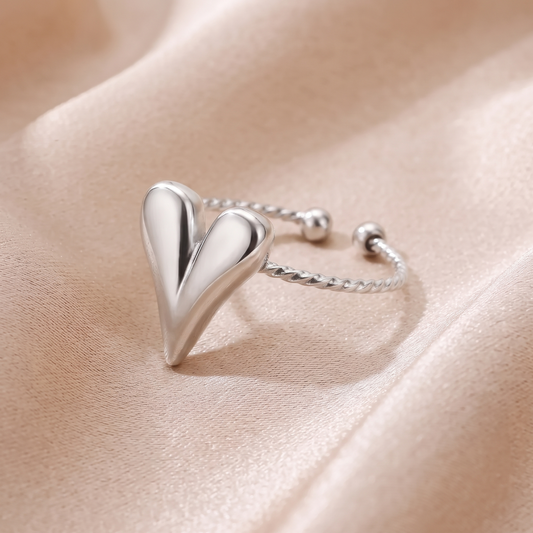 Anello Cuore Argento acciaio regolabile