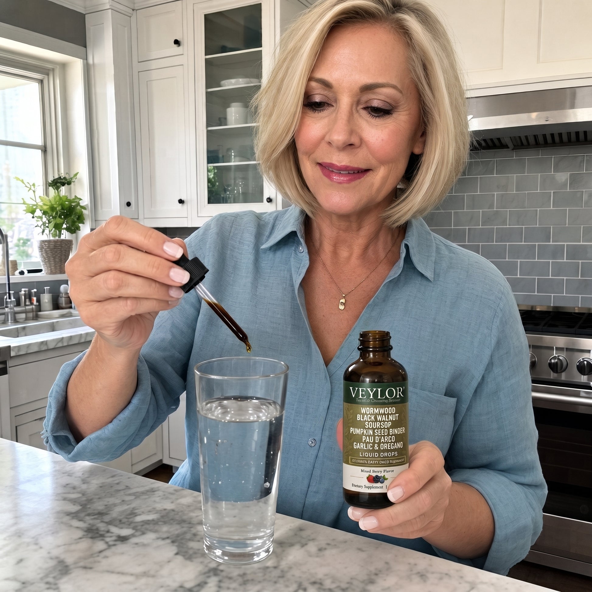Customer taking Veylor Deep Cleanse drops