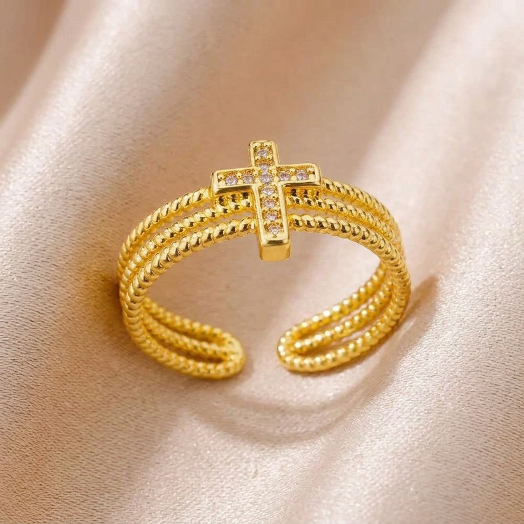 Anello Croce acciaio regolabile
