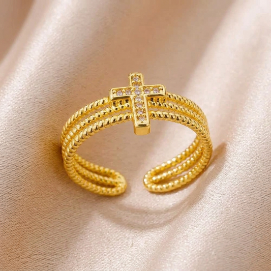 Anello Croce acciaio regolabile