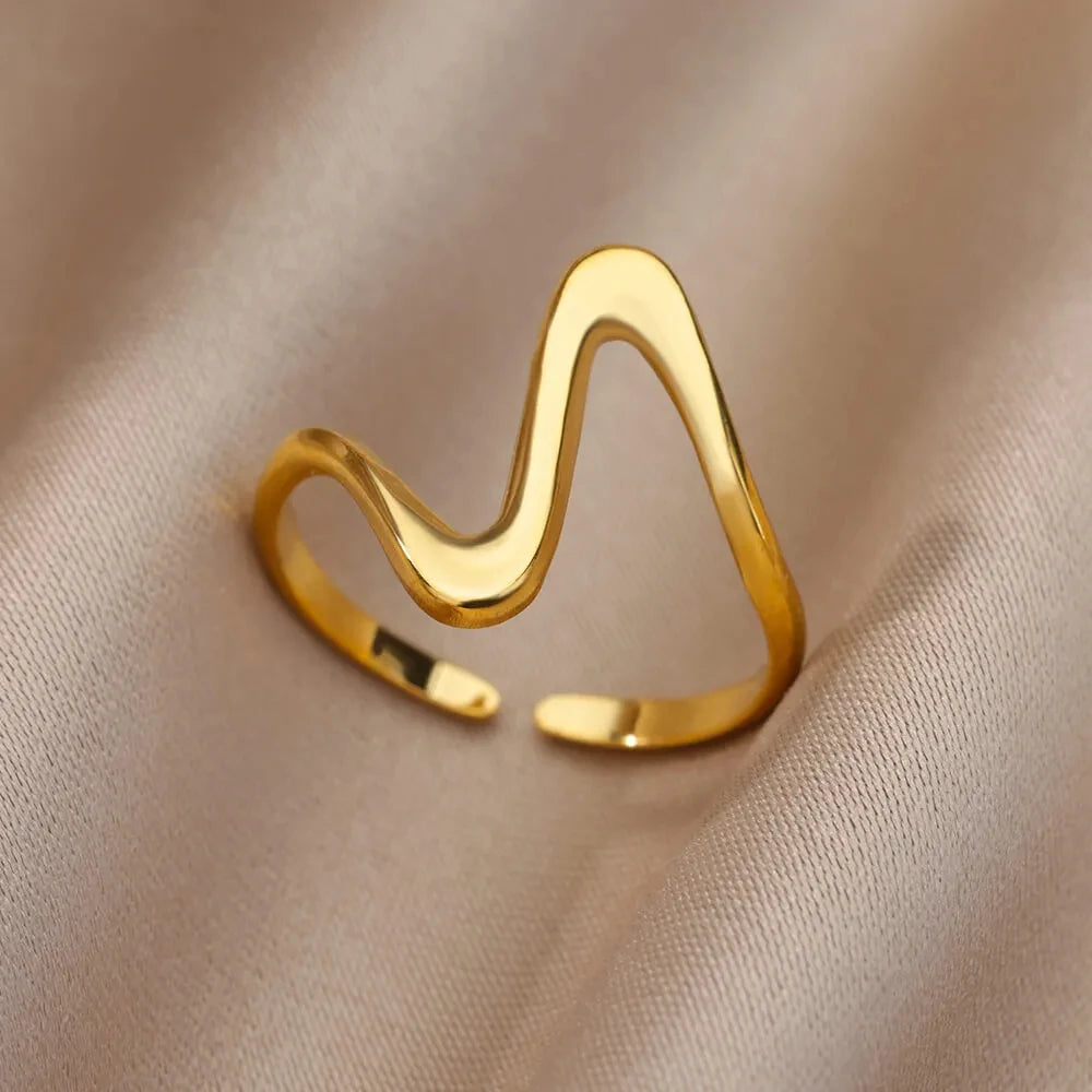 Anello Zigzag Oro acciaio regolabile