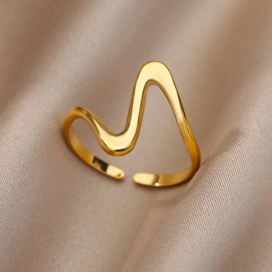 Anello Zigzag Oro acciaio regolabile