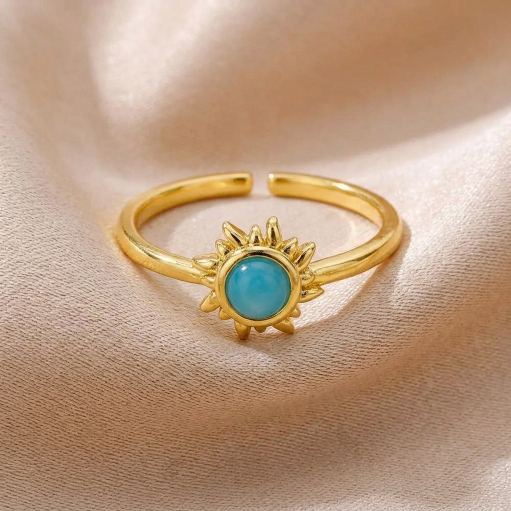 Anello Sole Turchese acciaio regolabile