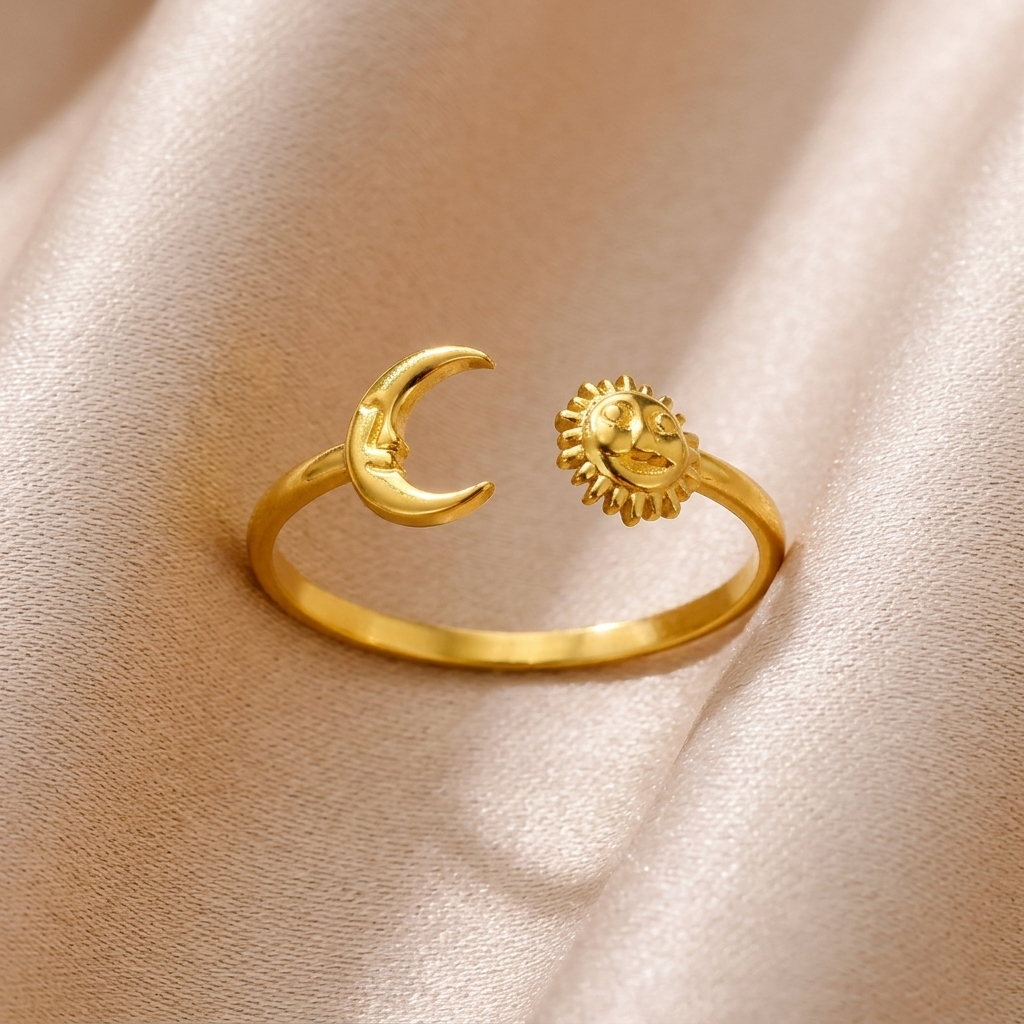 Anello Luna e Sole acciaio regolabile
