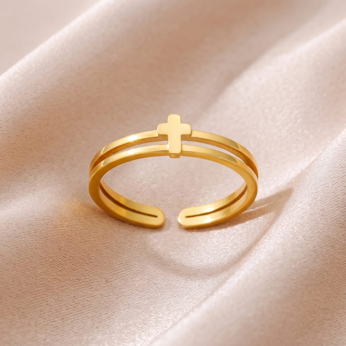 Anello Croce Mini acciaio regolabile