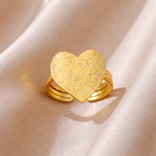 Anello Cuore Grande acciaio regolabile