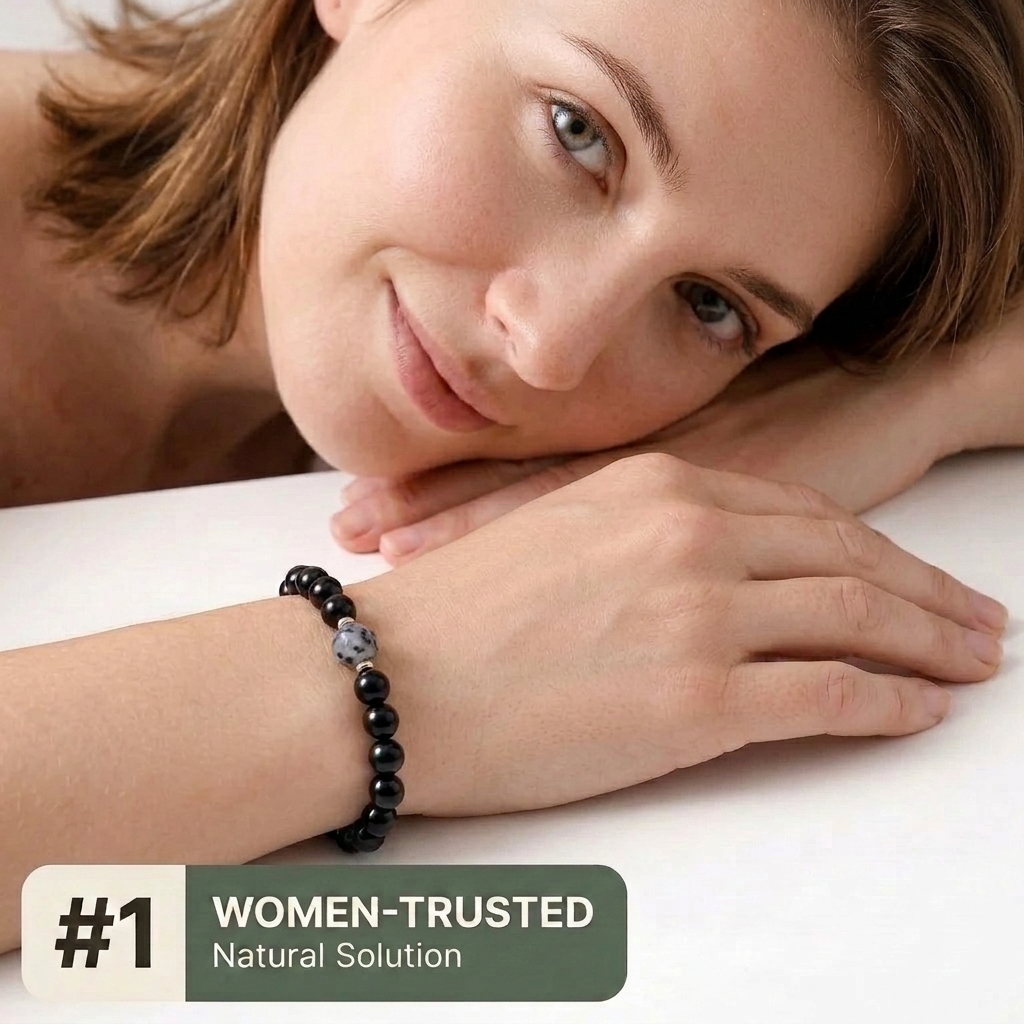 Woman wearing the Veylor obsidian and black tourmaline bracelet