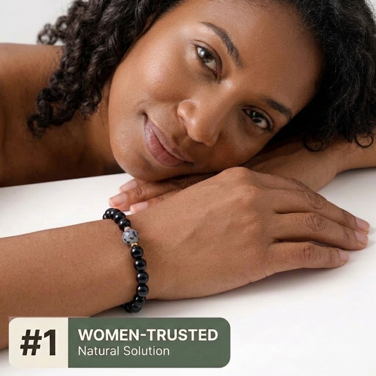 Woman wearing the Veylor obsidian and black tourmaline bracelet