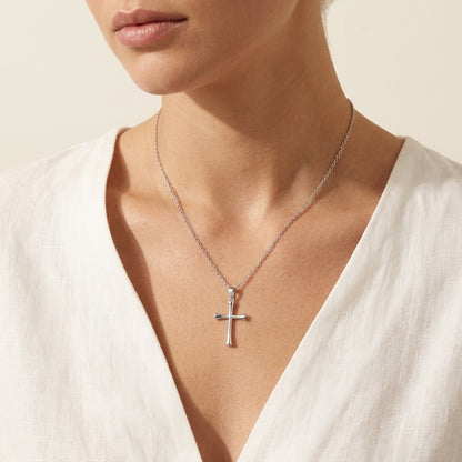 Classic Cross Necklace, silver, worn