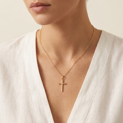 Everyday Cross Necklace, gold, worn