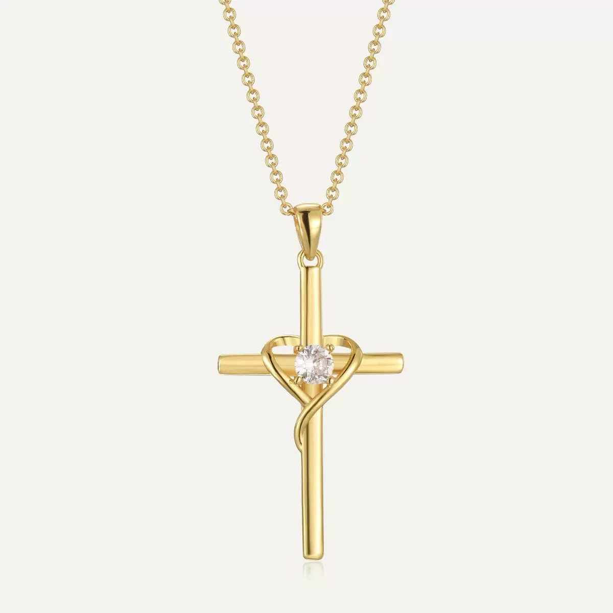 Heart Cross Necklace, gold