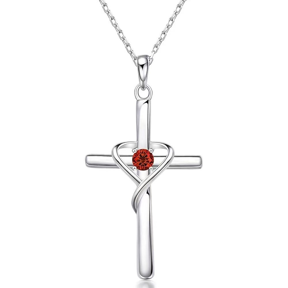 Heart Cross Necklace, silver