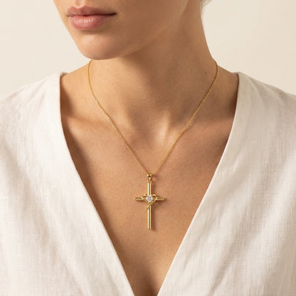 Heart Cross Necklace, gold, worn