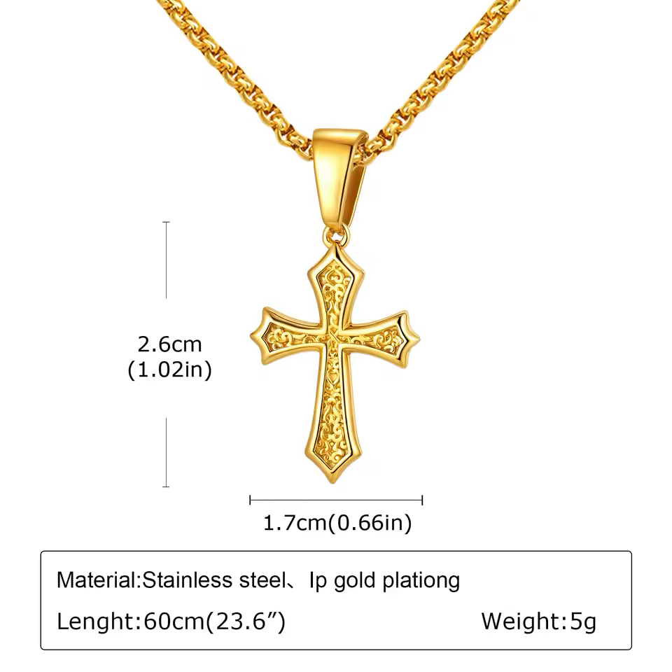 Ornate Cross Necklace, gold
