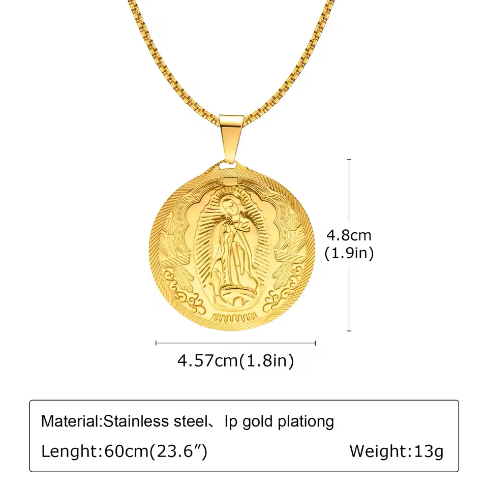 Our Lady of Guadalupe Medal Necklace, gold