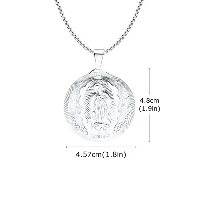 Our Lady of Guadalupe Medal Necklace, silver