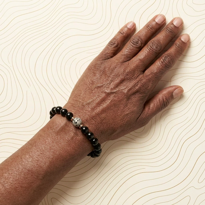 Veylor obsidian and black tourmaline bracelet worn